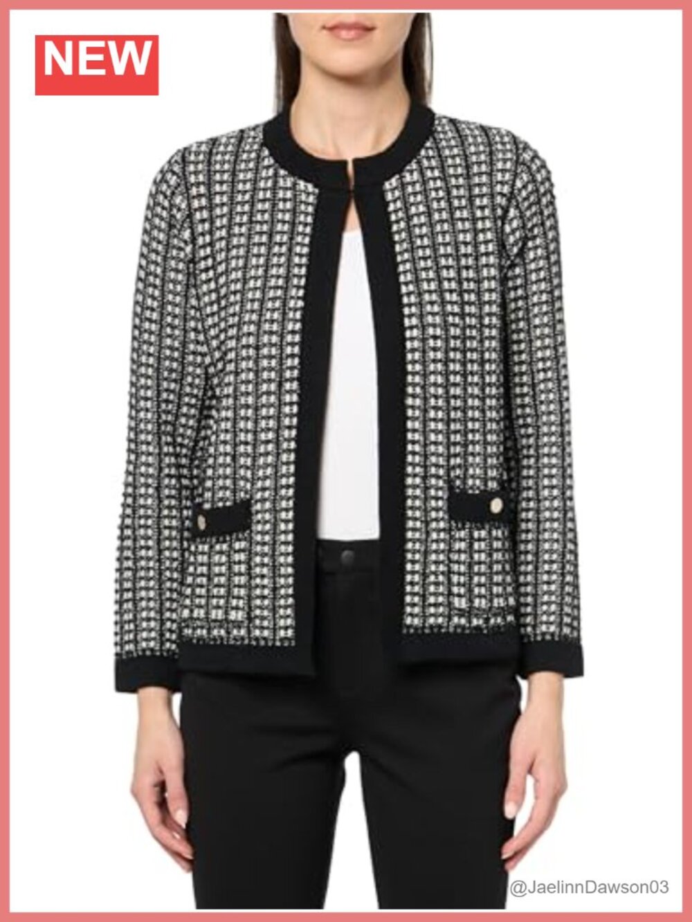 Anne Klein Women's Texture Kissing Front Cardigan with Pockets